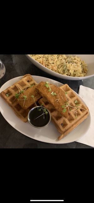 Vegan chicken and waffles   at The Vegan Hippie Chick in Welland