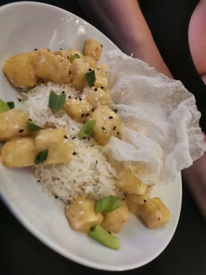 Bang bang tofu and rice at The Vegan Hippie Chick in Welland