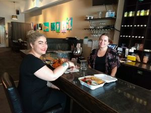 Waitresses eating lunch at 3pm at The Vegan Hippie Chick in Welland
