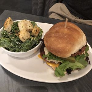 The Mac with a side of a kale caesar salad at The Vegan Hippie Chick in Welland