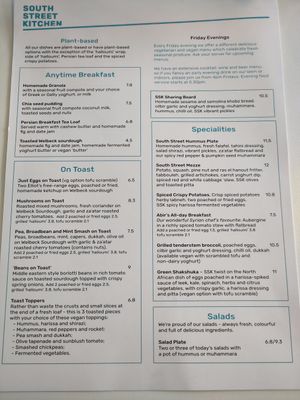 Menu 1/2 - almost everything can be vegan at South Street Kitchen in Sheffield