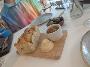 Focaccia with marmite butter & zaalouk at South Street Kitchen in Sheffield