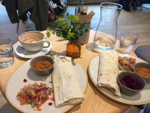 Falafel wraps and oat hot chocolate at South Street Kitchen in Sheffield
