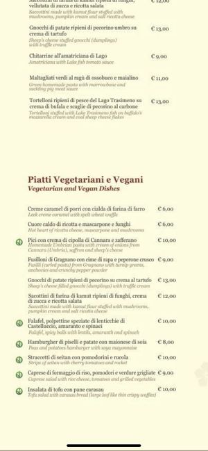 Vegan menu  at Osteria La Loggetta in Paciano