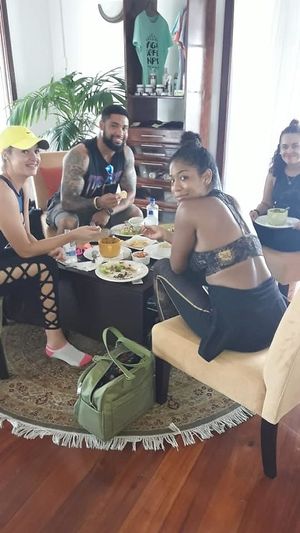 enjoying lunch in the cafes lounge at Martha's Cafe Belize in Belize City