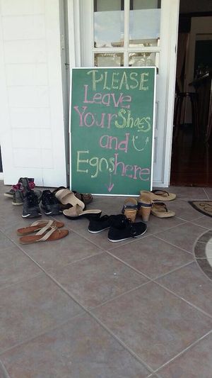 Left our shoes and our egos at the door :) at Martha's Cafe Belize in Belize City