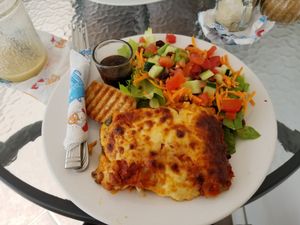 Lasagna at Martha's Cafe Belize in Belize City