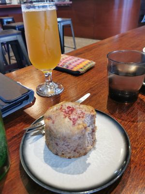 Kombucha and muffin at Big Fig in Wanaka