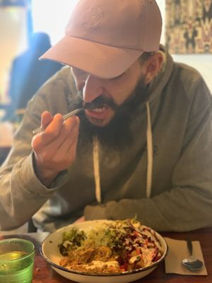 Matt testing the food  at Big Fig in Wanaka