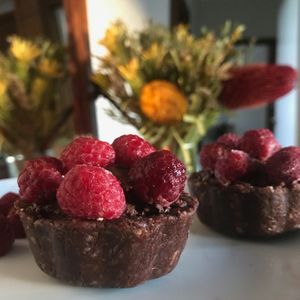 Chocolate and raspberry tartlets (gluten-free) at Lily's Vegan Kitchen in Canberra
