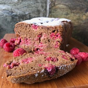 Raspberry loaf made with green banana flour (gluten-free) at Lily's Vegan Kitchen in Canberra