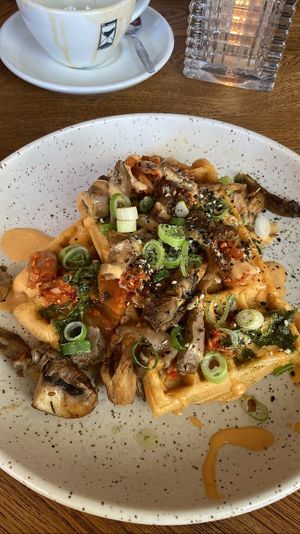 Kimchi waffles: delicious and well balanced   at Karibu Cafe in Utrecht