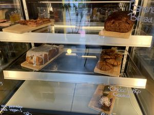 Vegan pastries, e.g strawberry/hazelnut crumble, lemon poppycake and apricot/coconut cake  at Karibu Cafe in Utrecht