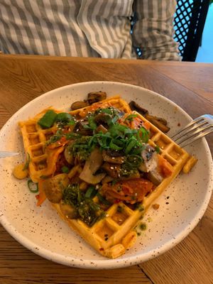 Kimchi waffles at Karibu Cafe in Utrecht