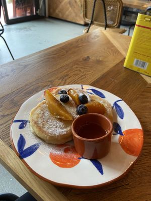 Brekkie special pancakes with blueberries: nice, but a simplified version of the Peachy pancakes. I recommend the latter, because it’s amazing!  at Karibu Cafe in Utrecht