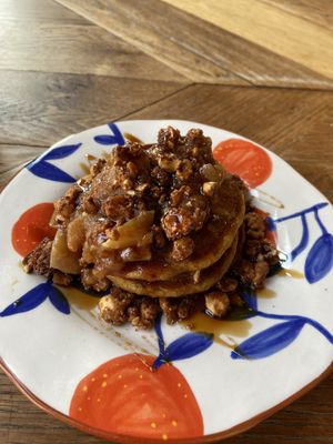 Pumpkin spice pancakes (stack of 3): tasty, but not as good as the one with peach.  at Karibu Cafe in Utrecht