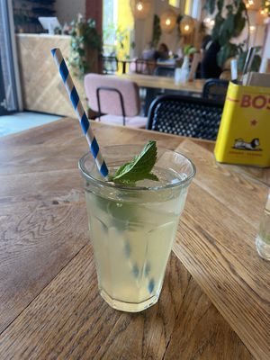 Kombucha with pineapple/ginger: tasty  at Karibu Cafe in Utrecht