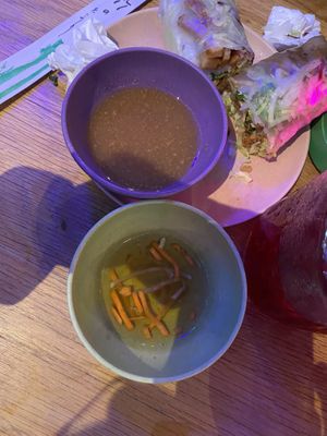 top: peanut sauce bottom: vegan oyster sauce   at Anan Saigon Streetfood in Utrecht