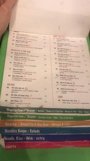 Page 1 vegetarian menu at Anan Saigon Streetfood in Utrecht