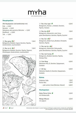 Vegan options clear labeled 3/3 at Myha in Ulm