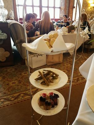 cake and scone stand at South Lodge Hotel in Lower Beeding