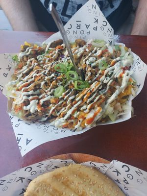 Loaded waffle fries. at Ping Pong Parck in Amsterdam