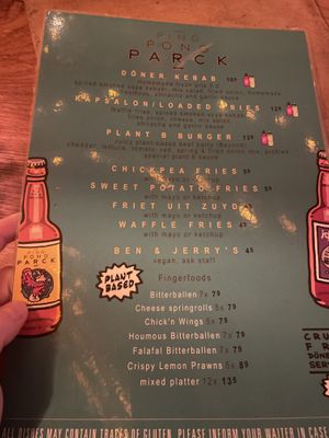 Menu   at Ping Pong Parck in Amsterdam