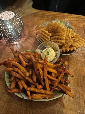 Sweet potato fries and waffle fries  at Ping Pong Parck in Amsterdam