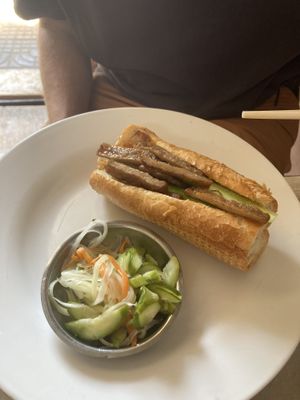 Baguette with meat and pickles   at Ahaa Boer Vegetarian Food in Battambang