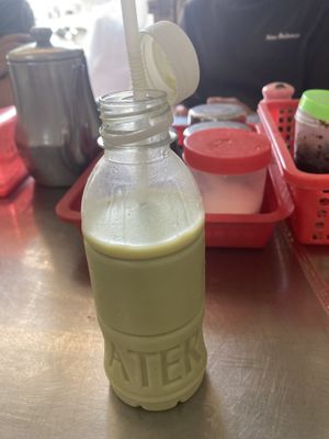 Pandan soya milk   at Ahaa Boer Vegetarian Food in Battambang