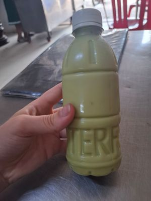 Cashew pandan soy milk at Ahaa Boer Vegetarian Food in Battambang