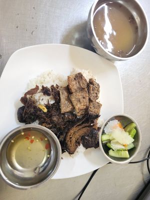 Rice veggie meat at Ahaa Boer Vegetarian Food in Battambang