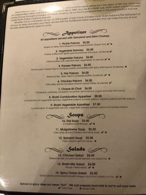 Appetizers, soups, salads  at Shahi Palace in Sioux Falls
