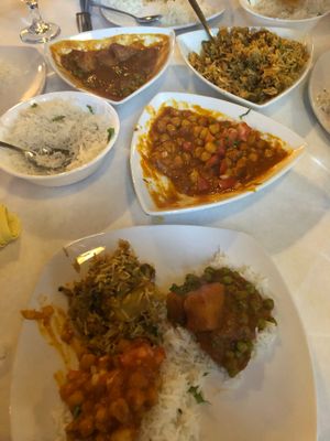 Sharing: Alu Mater, Vegetable Biryani, and Chana Masala  at Shahi Palace in Sioux Falls