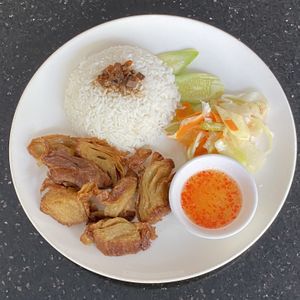 Seitan meat and rice at Monorom Garden in Battambang