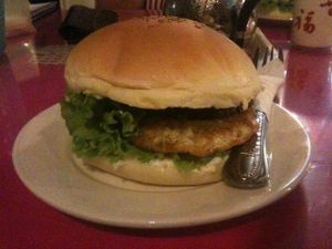 My delicious western burger at Monorom Garden in Battambang