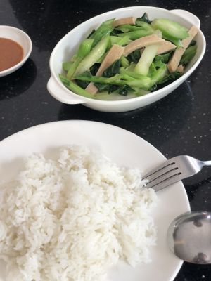 Rice and kale  at Monorom Garden in Battambang