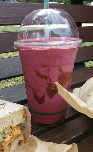 Strawberries & Cream smoothie at The Vegan Shack in Richmond