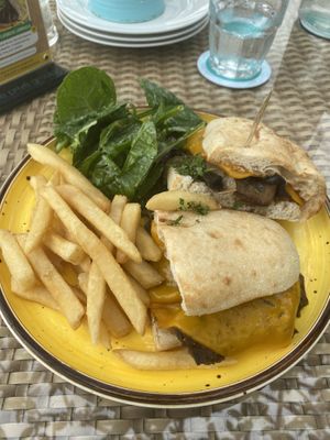 Philly “cheesesteak” flatbread sandwich 🥪   at Privé - Keppel Bay in Central Singapore