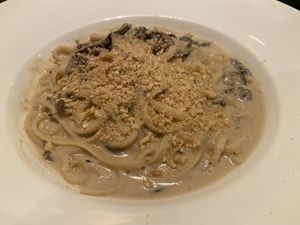 Vegan carbonara at Privé - Keppel Bay in Central Singapore
