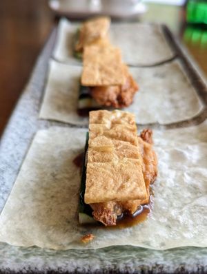 Crispy bean curd skin "Peking duck style" at Empress in Central Singapore