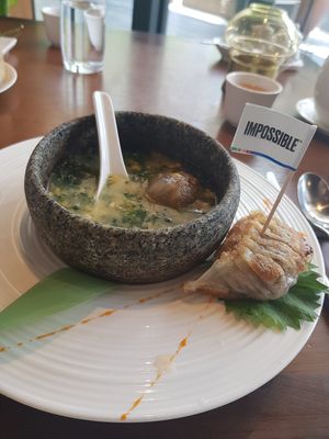 Sweet corn and baby spinach soup at Empress in Central Singapore