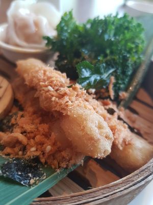 Crispy eggplant with mushroom soy floss at Empress in Central Singapore