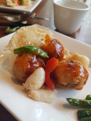 Sweet and sour Omnipork ball at Empress in Central Singapore