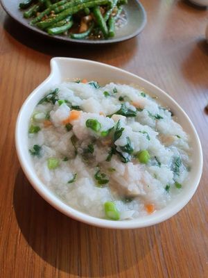 Baby spinach and shimeji mushroom porridge at Empress in Central Singapore