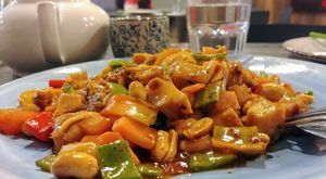 Hedgehog mushroom and vegetables at Gong De Lin in Box Hill