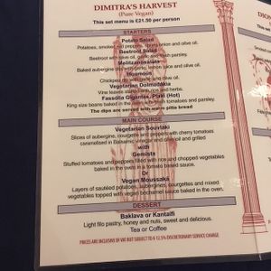 Vegan set menu at Kalamaras in West London