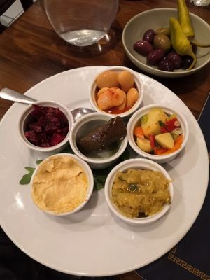 Vegan mezze platter (with a few bites missing!)  at Kalamaras in West London