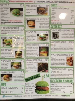 Menu  at VeganBurgz in Fortitude Valley