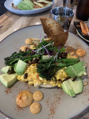 Chilli scrambled tofu on toasted bagel. Added avo. Just delicious.  at Suburban West End in South Brisbane